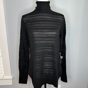 Worth NY Black Silk blend turtleneck.  Horizontal stripes. Size L. NEW!